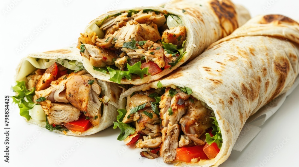 Shawarma presented against a white backdrop A popular choice for quick bites on the go Shawarma presented against a white backdrop A popular choice for quick bites on the go
