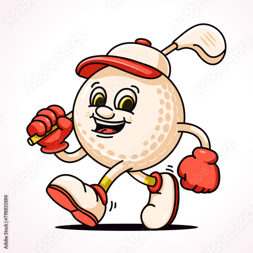 Golf ball carrying golf stick, cartoon mascot