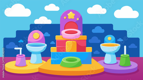 A designated Potty Training Station with a variety of colorful and enticing potty seats for the child to choose from. photo