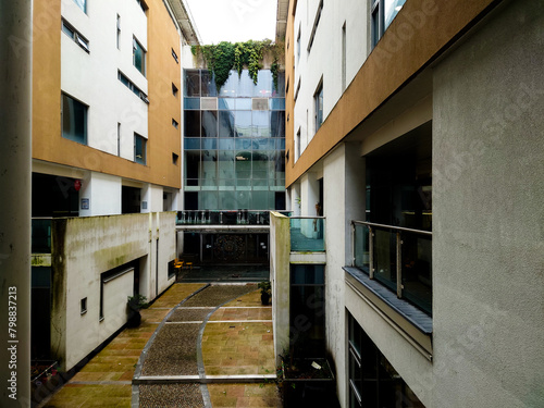 The inner courtyard of a modern building