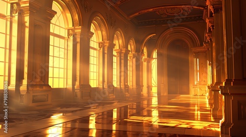 The long, opulent hallway was bathed in warm sunlight