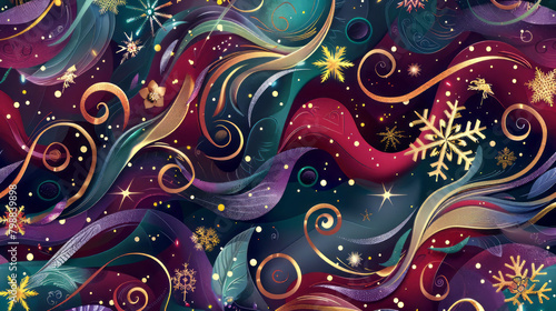 Christmas themed line color cartoon pattern, seamless Merry Christmas illustration, holiday card vector illustration