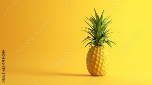 3D rendering of a pineapple on a yellow background. photo