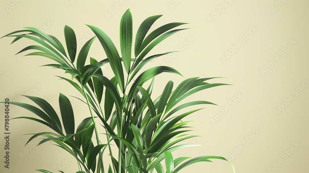 An elegant living room with a lush green plant in the corner, creating a vibrant and natural atmosphere.