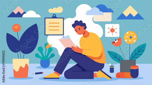 A the and patient sitting in a quiet room surrounded by art and using creative modalities such as drawing or writing to uncover and edit specific.