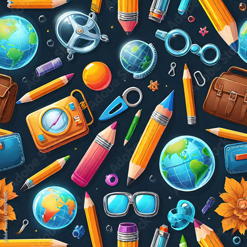 Colorful seamless children's pattern on a school theme, vector illustration, school wallpaper, design for school,