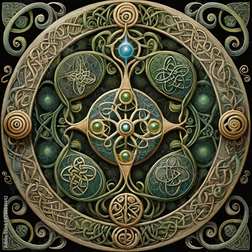 Celtic art  strange animal patterns  mystical totem with alchemical symbols  magical symbols 