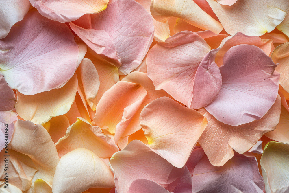 Delicate texture of rose petals, showcasing their softness and pastel hues. rose petal textures offer a romantic and ethereal backdrop