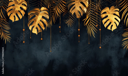 golden 3D leaves hanging down background wallpaper beautiful background