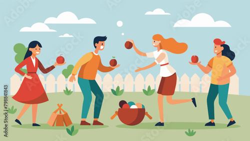 Guests are invited to participate in oldfashioned games such as apple bobbing sack races and egg and s relays reminiscent of simpler times spent with. Vector illustration