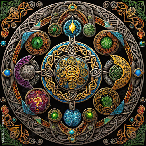 Celtic art  strange animal patterns  mystical totem with alchemical symbols  magical symbols 