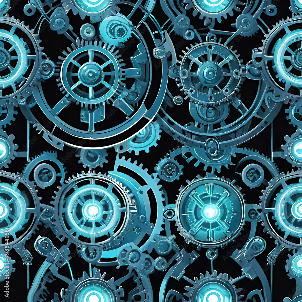Abstract dark technology background, Colorful seamless pattern with gears and machine parts, vector illustration, wallpaper for design