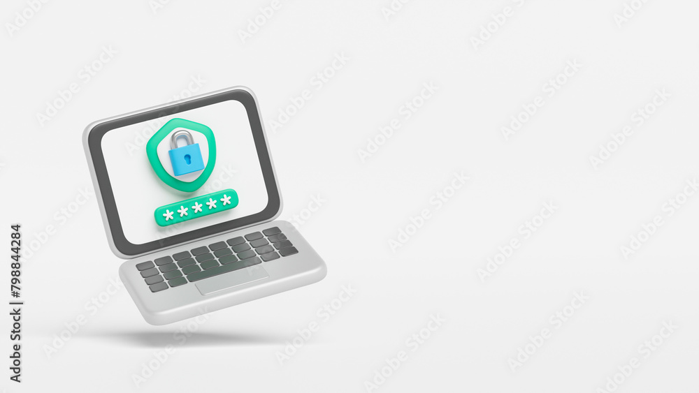 Protect cyber security personal user data authentication privacy. Protection secure digital crime hacker laptop icon concept. 3d rendering. Protect cyber security personal user data authentication privacy. Protection secure digital crime hacker laptop icon concept. 3d rendering.