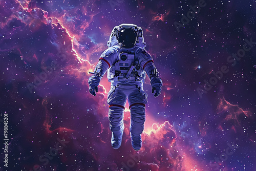 A grainy gradient illustration of a lone astronaut floating in the vastness of space.