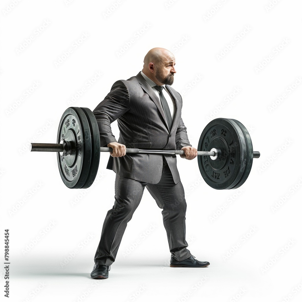 Businessman in Strength Challenge with Barbell. Generative ai Businessman in Strength Challenge with Barbell. Generative ai