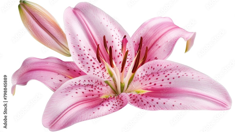 Naklejka premium Large pink oriental lily flower isolated on a white background
