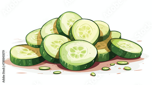 Cucumber slices. Fresh green vegetable cut pieces s
