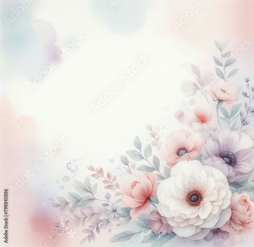 Watercolor background with flowers in the corner. Photophone