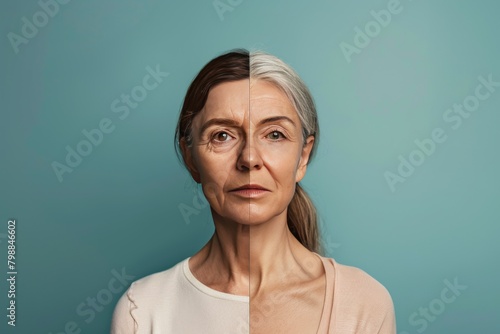 Aging process and beauty strategies in skincare focus on crinkle lines and bone health; mental fitness and aging dialogs emphasize osteoporosis prevention and aging exploration. photo