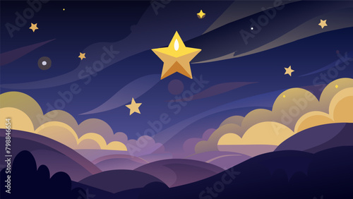 As the sky darkens the stars begin to appear adding to the magical atmosphere.. Vector illustration