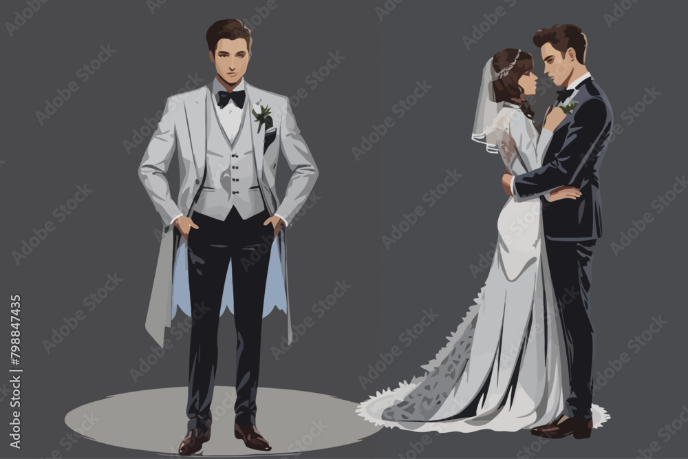 man in a bespoke suit waiting for his bride illustration