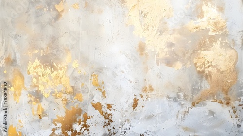 Wall grunge texture. Abstract artistic background. Golden brushstrokes. Textured background. Oil on canvas. Modern Art.  © Maryna