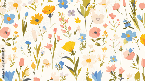 Floral seamless pattern with wild blooming flowers