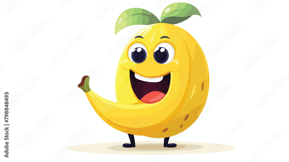 Cute banana with happy funny face. Tropical fruit w