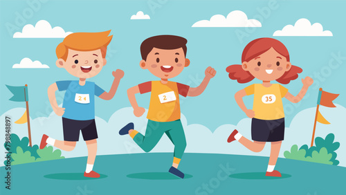 A group of siblings compete in a friendly race during the charity walk using their excitement and energy to raise even more funds for their