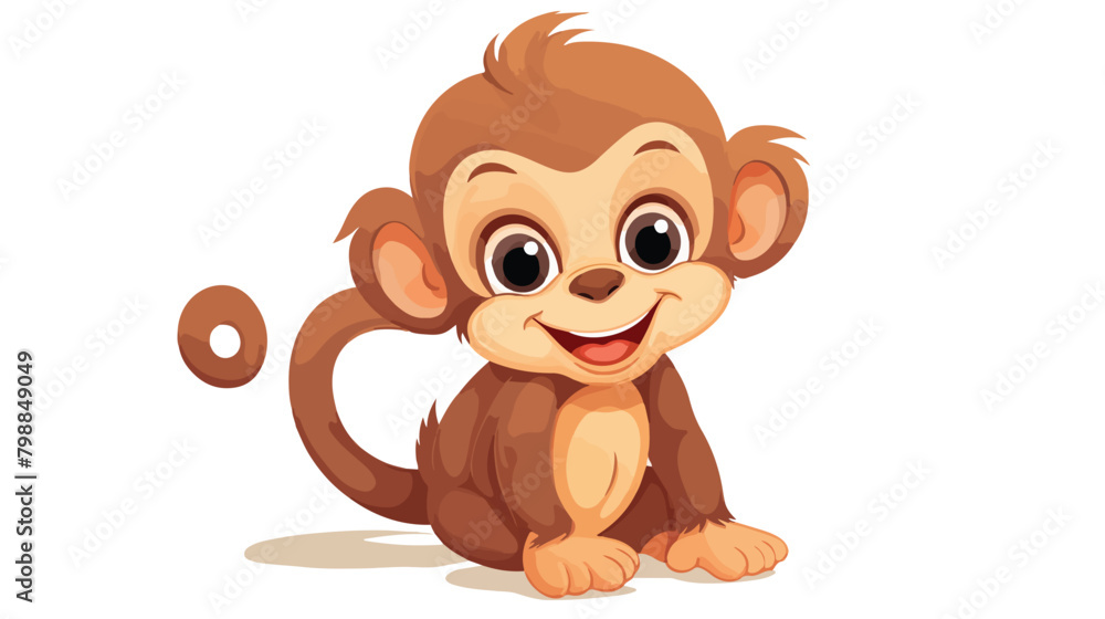 Cute brown baby monkey sitting and smiling. Childis