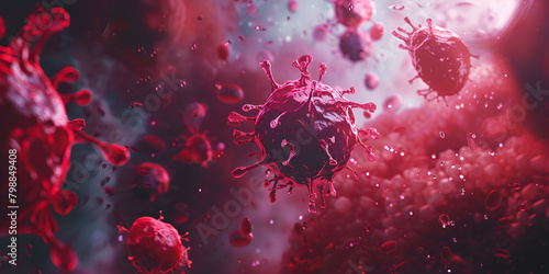 Detailed close up of the new coronavirus causing covid-19 disease. 3D render of a infectious virus in human body. 