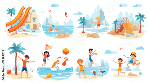Cute children play games on summer beach. Siblings © iclute