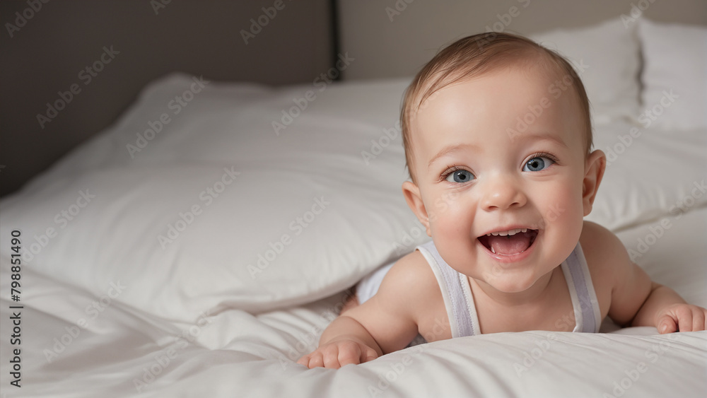 portrait of a baby on the bed