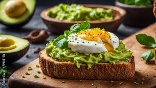 Toast with avocado and poached egg.