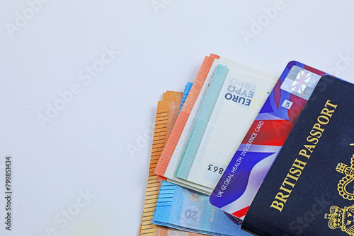 passport and euro banknotes