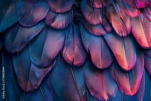 Vibrant colorful saturated pattern background texture of color feathers decoration.