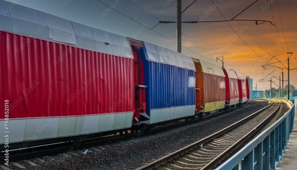 Highspeed freight train with vibrant intermodal containers, emphasizing swift delivery Highspeed freight train with vibrant intermodal containers, emphasizing swift delivery