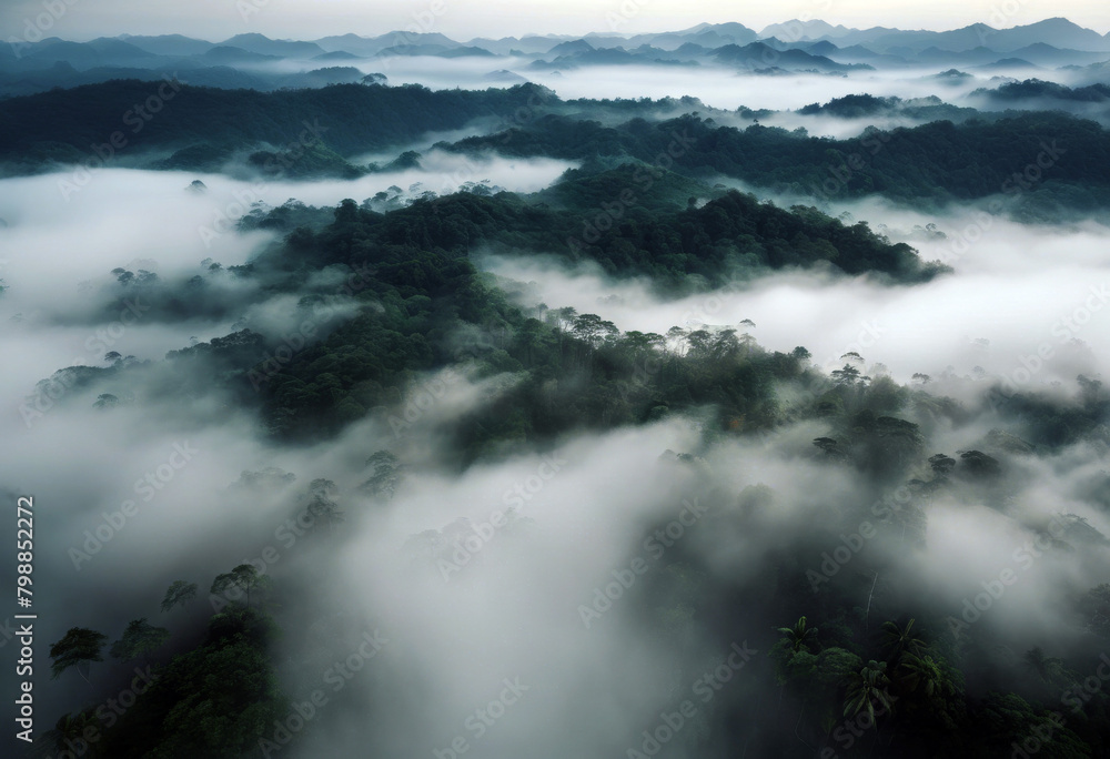 forest view top mountain Aerial beautiful forest mist rainforest Aerial Asia background view tropical morning mist Background amazon
