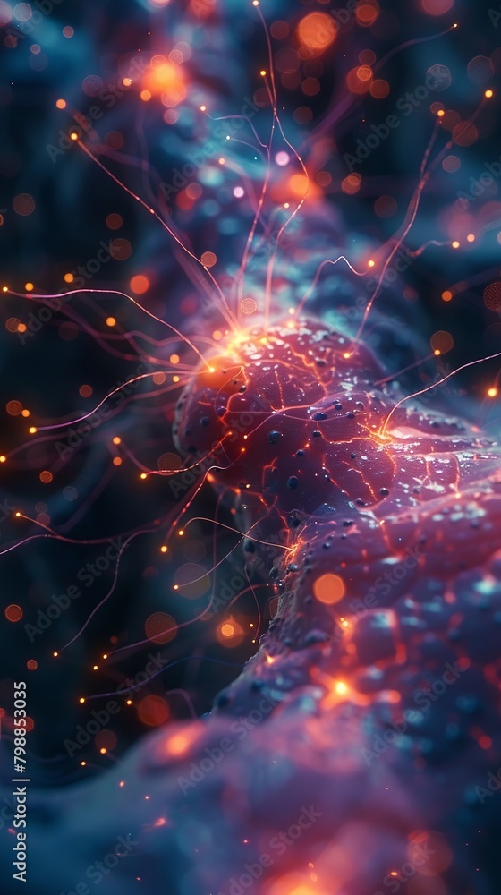 Brain neurons firing in an augmented reality setting, neon accents, detailed closeup, neural network exploration Brain neurons firing in an augmented reality setting, neon accents, detailed closeup, neural network exploration