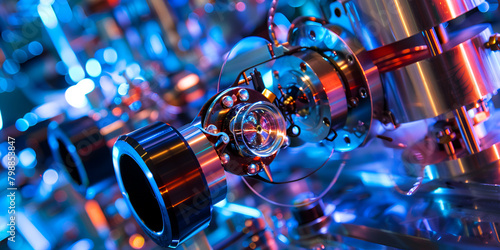 anamorphic lens, background with lots of light spots, futuristic precision optics photonics research
 photo