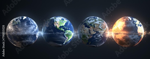 3D globe with dynamic weather systems, showing realtime ecological changes and human impacts, educational and immersive