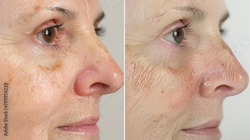 A beforeandafter image of a persons face with the first showing pale and tired skin and the second showing a rosy rejuvenated complexion after improved circulation through heat therapy.. photo