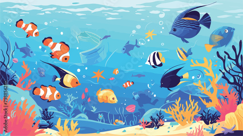 Bundle of web banner templates with fish living in