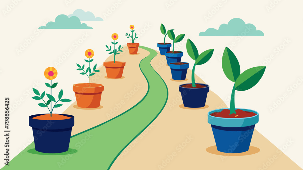 Obraz premium Potted plants line the pathways of the garden each one dedicated to a different aspect of the Juneteenth celebration such as resilience unity and. Vector illustration