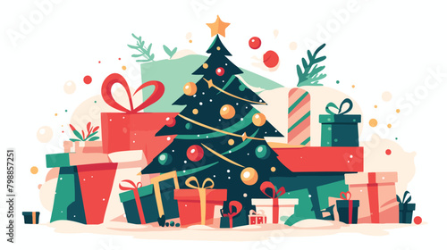 Cartoon christmas tree with gift boxes. Xmas vector © iclute4