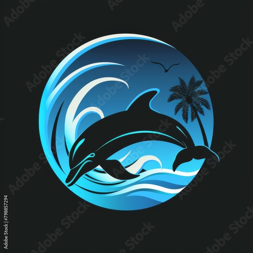 Dolphin Jumping Out of Water With Palm Tree Background