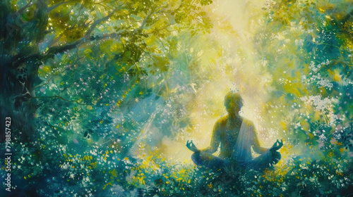 Meditating Person in Forest
