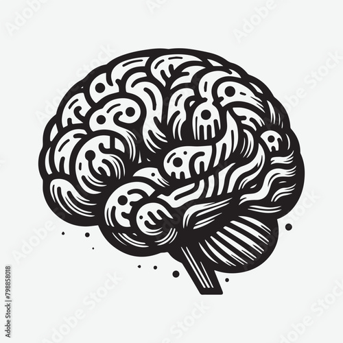 A Brain black & white vector. Human brain medical vector icon illustration isolated on white background