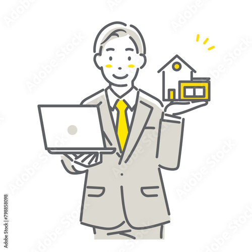 住宅メーカーの営業マン　シンプルでお洒落な線画イラスト