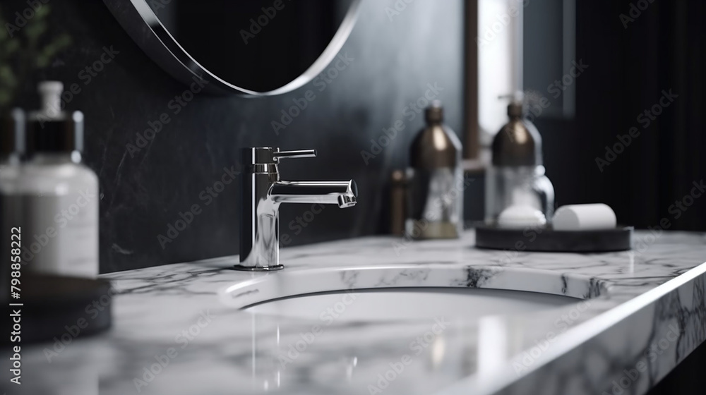 Elegant and modern sink in a classic style decorated bathroom 